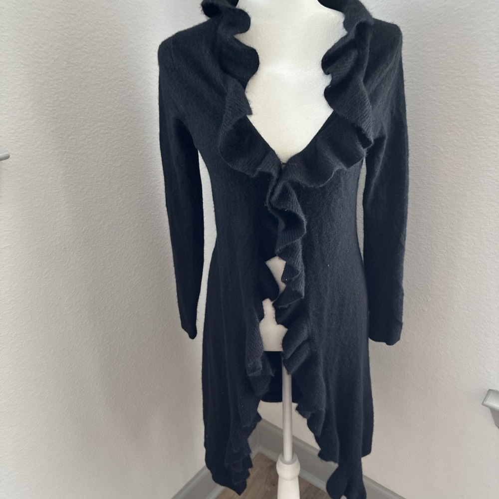 Neiman Marcus 100% Cashmere Black Duster Long Cardigan Sweater Small Boho Regal